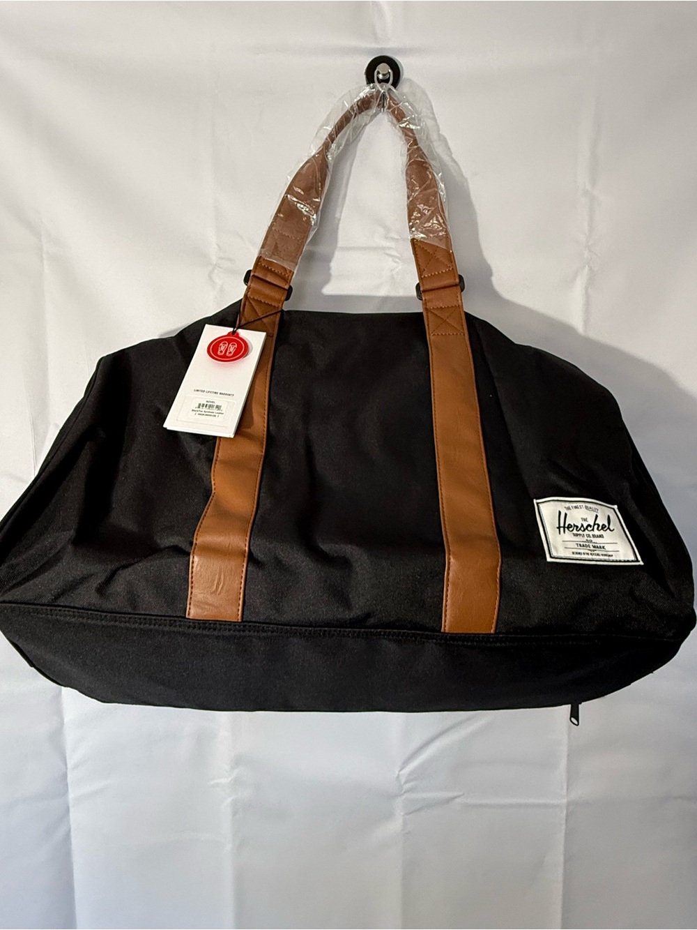 Herschel Novel Duffle Bag Black Tan 42.5L Shoe Compartment NWT